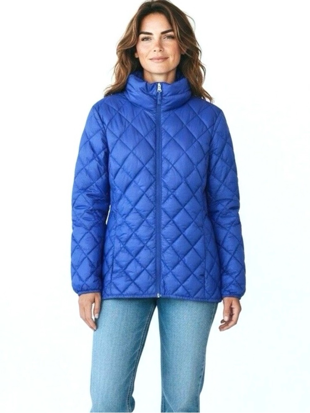 Women’s Quilted Bright Blue Zip-Up Jacket